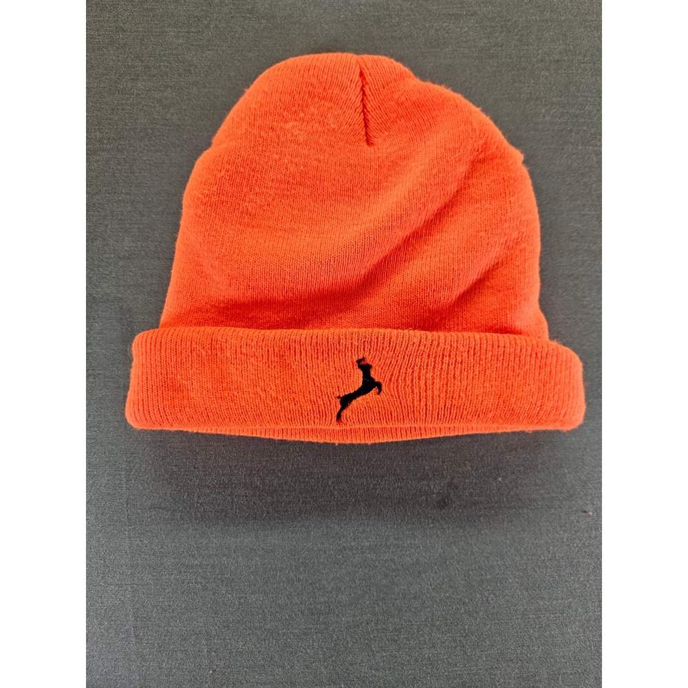 Orange Hunting Beanie Knit Cuffed Watch Cap Black Deer Embroidery Hat